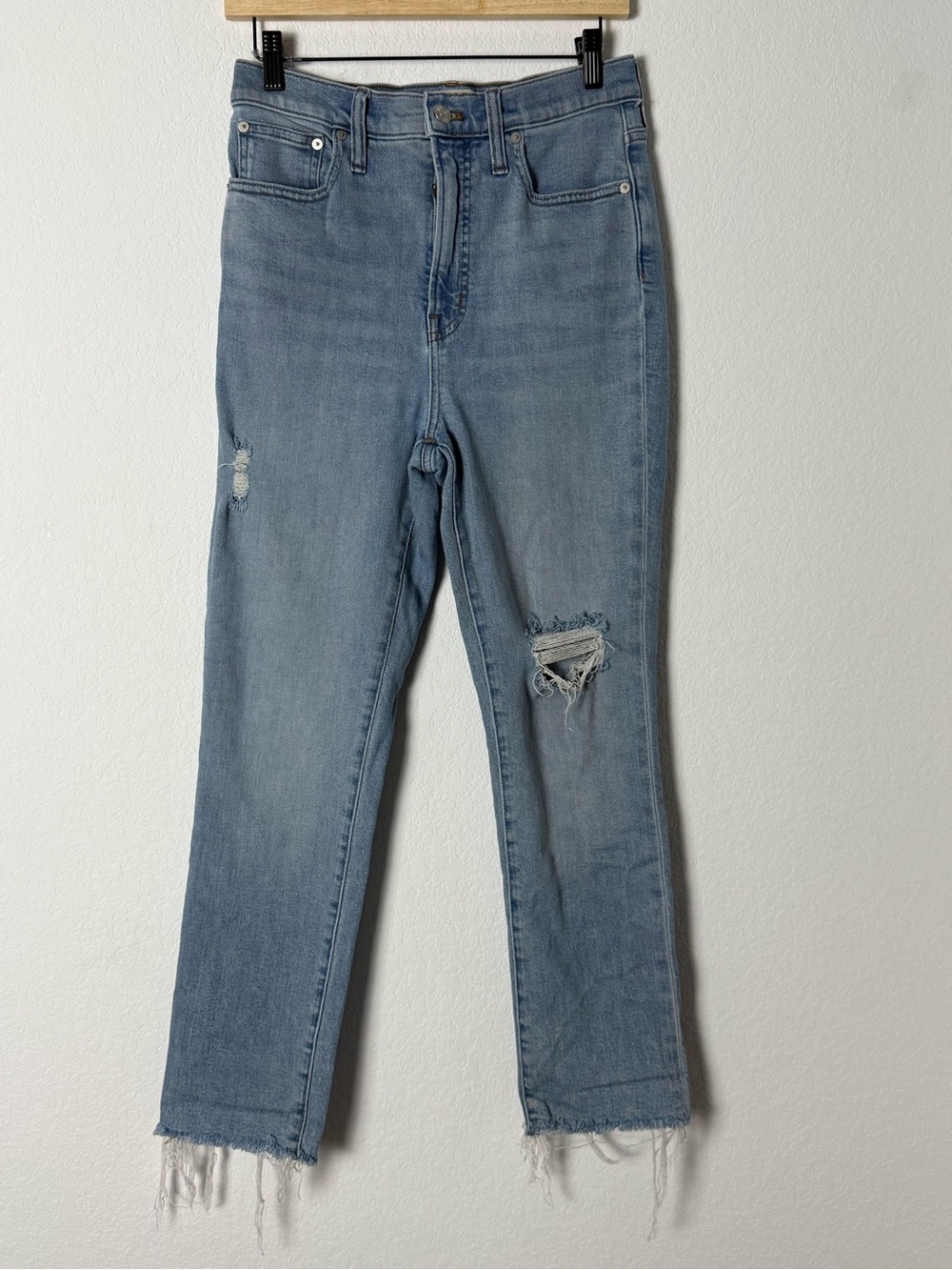 Madewell The Perfect Vintage Jean Light Blue Distressed Straight Leg Jeans SZ 27